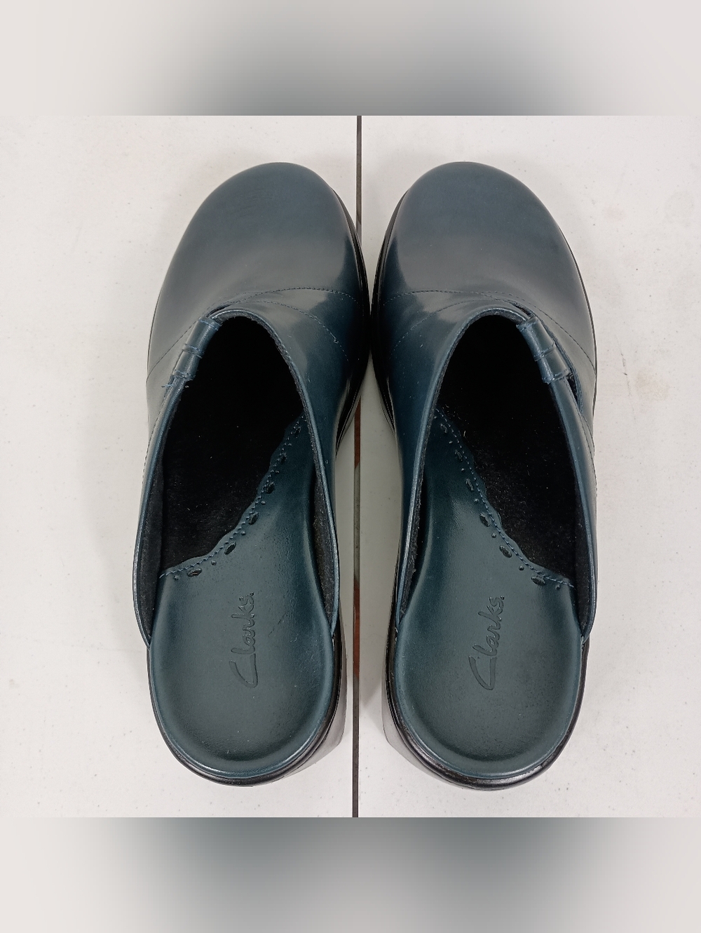 Clarks Leather Clogs Mules 8.5 Womens Blue Vegetable Tanned Slip On Ltd Ed VTG - Picture 3 of 12